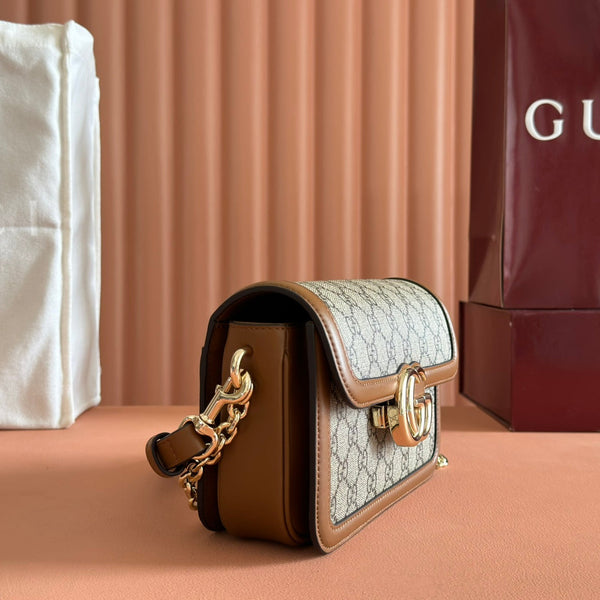 Gucci GO Small Shoulder Bag Brown mix Ebony Leather Canvas 248115