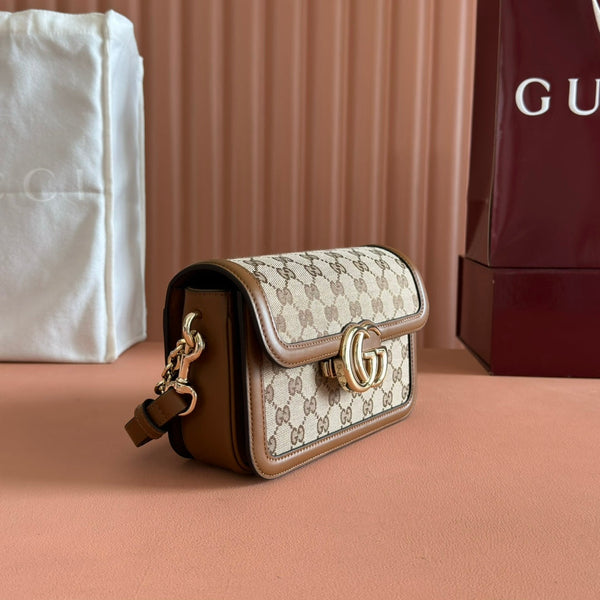 Gucci GO Small Shoulder Bag Brown mix Beige Leather Canvas 248116