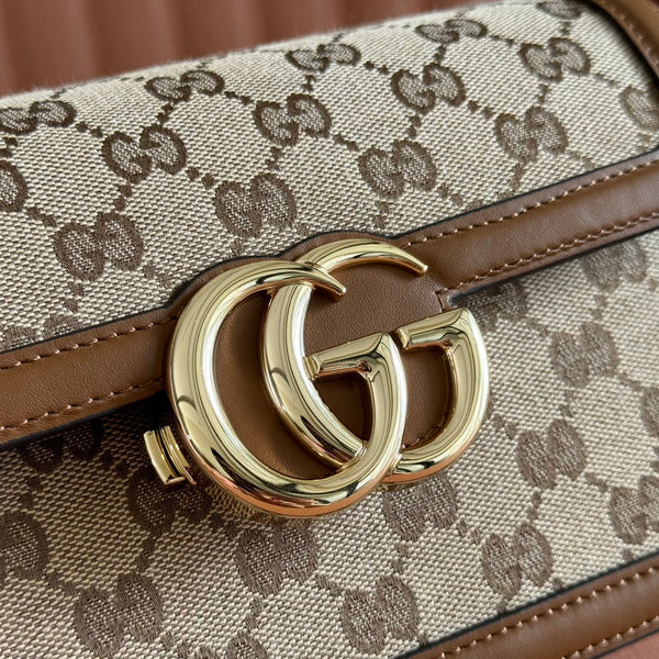 Gucci GO Small Shoulder Bag Brown mix Beige Leather Canvas 248116