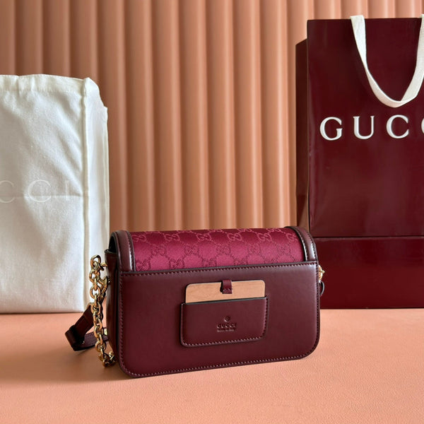 Gucci GO Small Shoulder Bag Burgundy Leather Canvas 248114