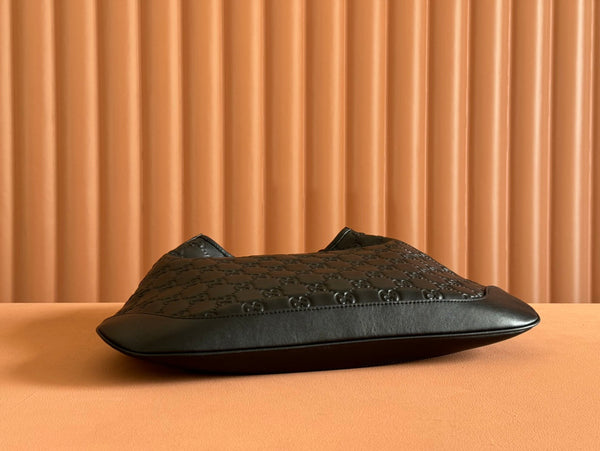 Gucci Body Double Lock Handbag Black Embossed Leather 248137