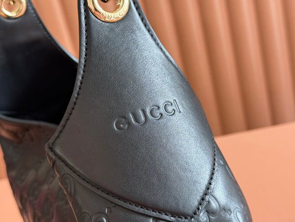 Gucci Body Double Lock Handbag Black Embossed Leather 248137