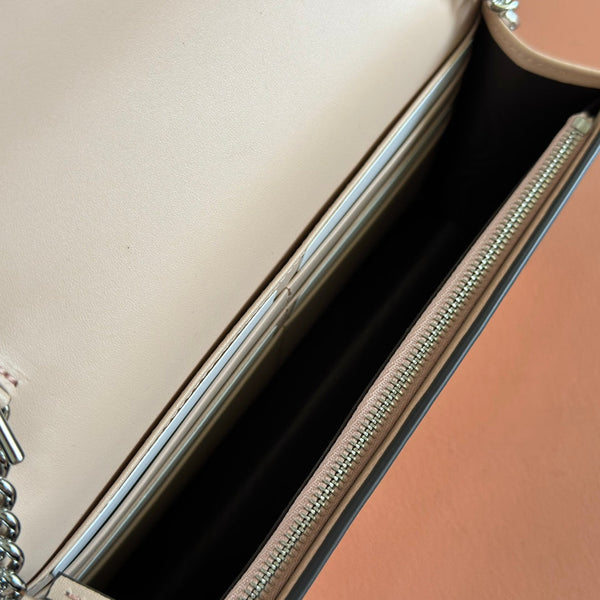 Gucci Marmont Chain Wallet Ebony mix Beige Leather Canvas 255315