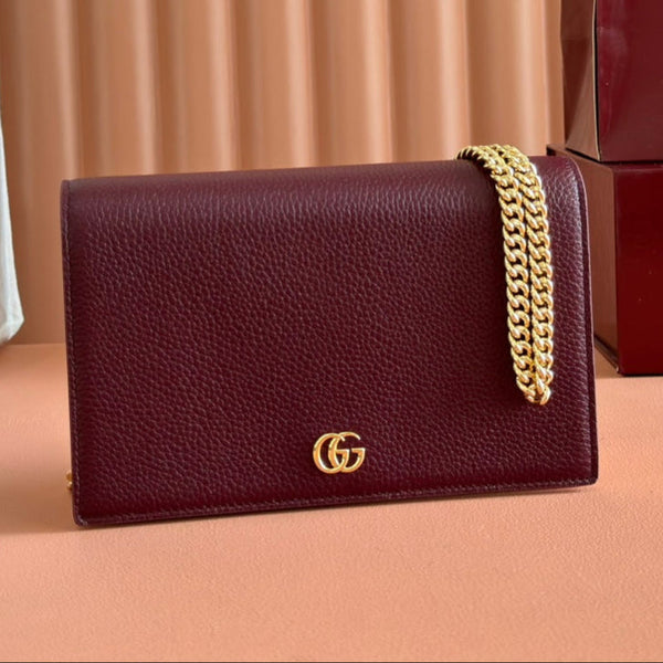 Gucci Marmont Chain Wallet Rosso Ancora Red Leather 255320