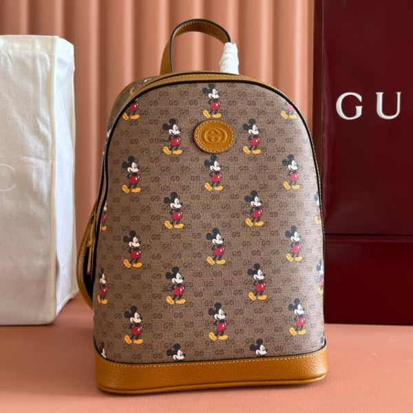 Gucci Mickey Backpack Brown Canvas Leather 255347
