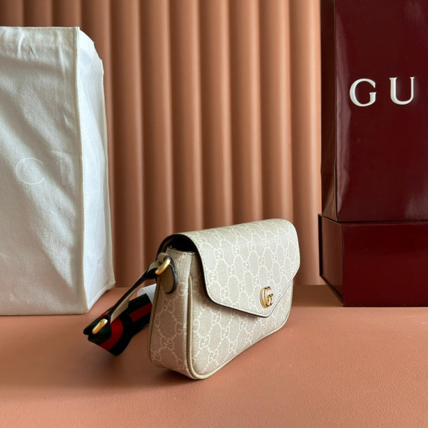 Gucci Ophidia 22cm Bag Beige White Canvas 255219