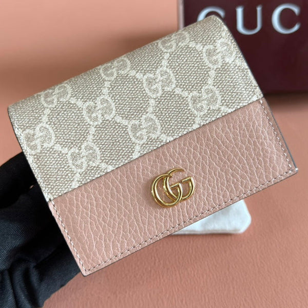 Gucci Marmont Wallet Beige mix Pink Canvas Leather 255233