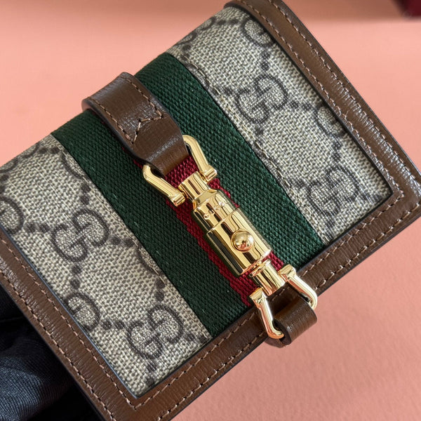 Gucci Jackie Wallet Ebony Brown Canvas Leather 255171