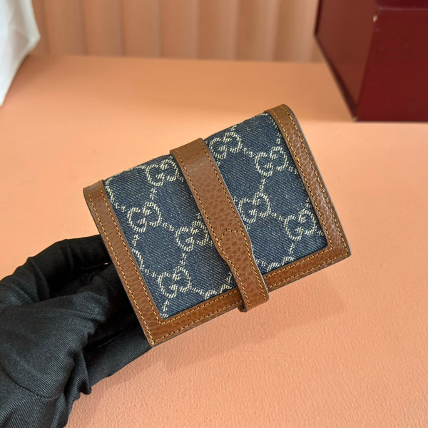 Portafoglio Gucci Jackie in tela e pelle blu marrone 255172