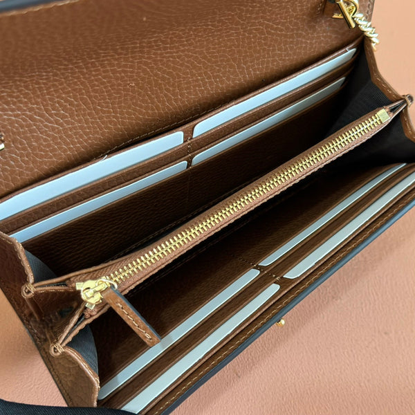 Portafoglio Gucci Jackie Chain in tela e pelle blu marrone 255173