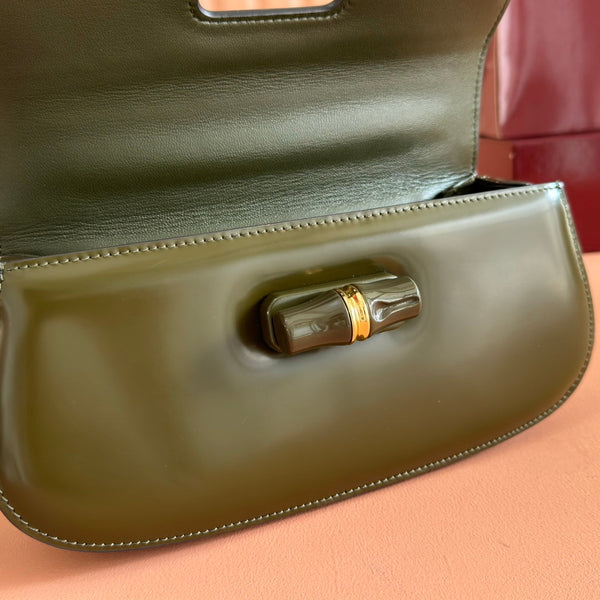 Gucci Bamboo Diva Bag Dark Green Leather 255007