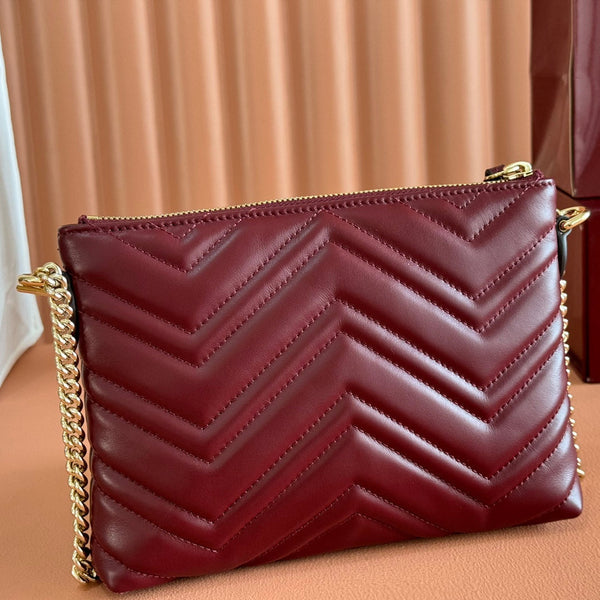GG Marmont Pochette With Chain Rosso Ancora Red Cowhide 255062