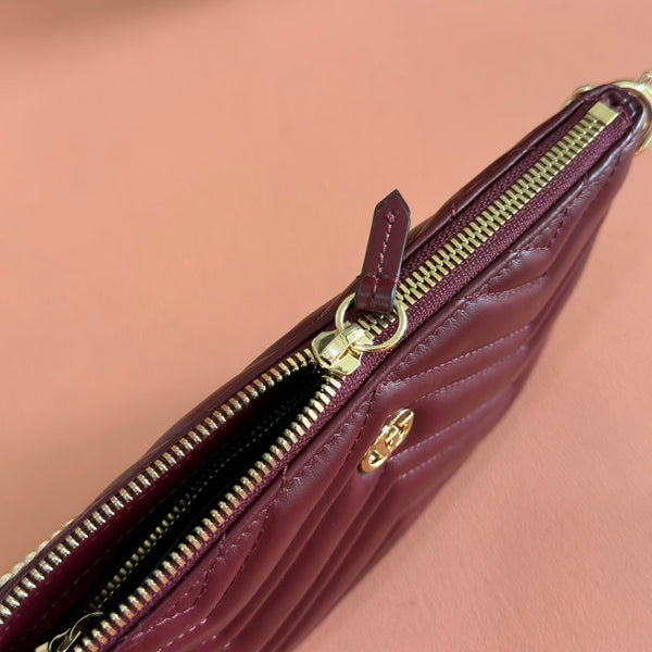 GG Marmont Pochette With Chain Rosso Ancora Red Cowhide 255062