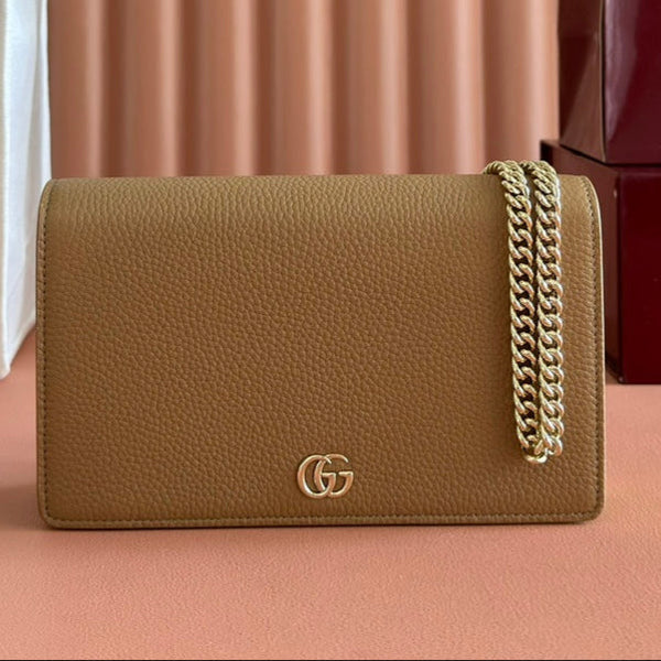 Gucci Marmont Chain Wallet Brown mix Light Green Leather 254943