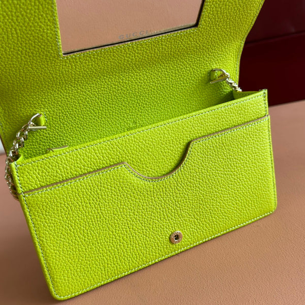 Gucci Marmont Chain Wallet Brown mix Light Green Leather 254943