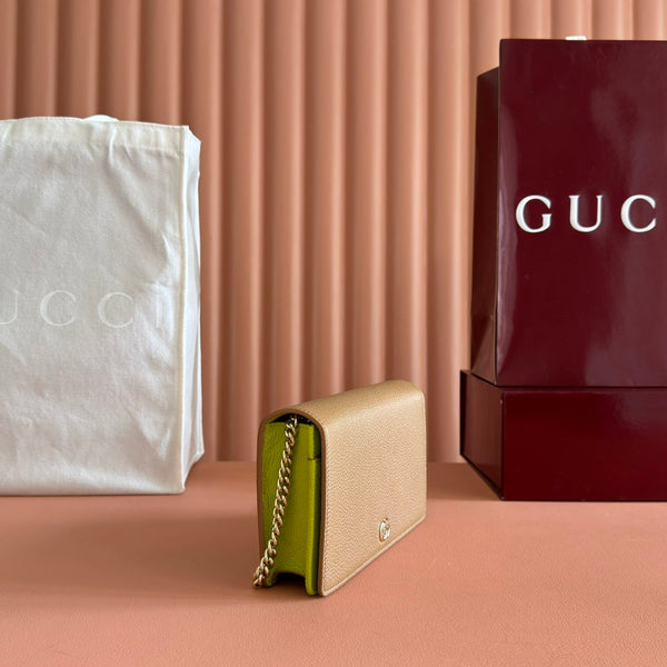 Gucci Marmont Chain Wallet Brown mix Light Green Leather 254943