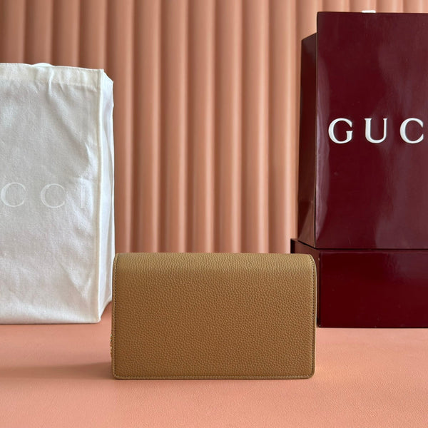 Gucci Marmont Chain Wallet Brown mix Light Green Leather 254943