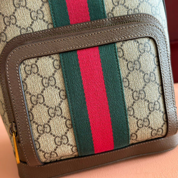 GG Small Ophidia Backpack Beige & Dark Brown GG Monogram Fabric 272187