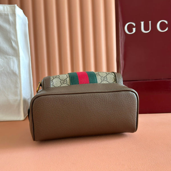 GG Small Ophidia Backpack Beige & Dark Brown GG Monogram Fabric 272187