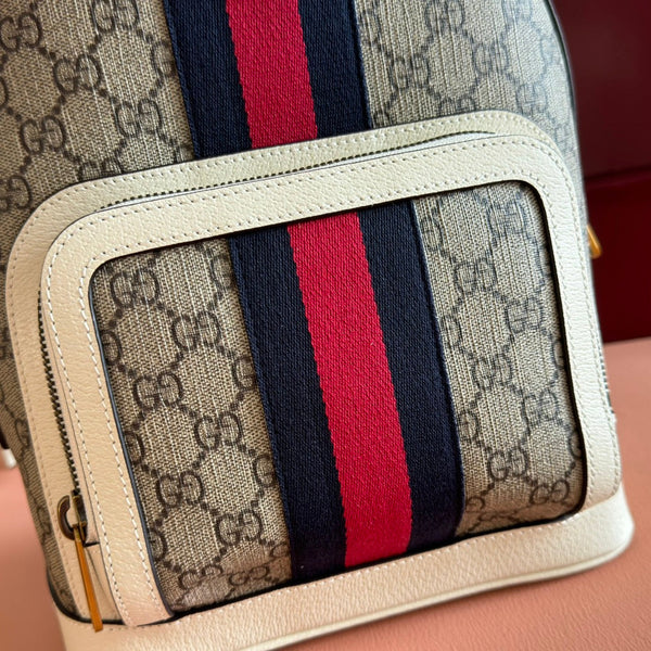 GG Small Ophidia Backpack Beige & White GG Monogram Fabric 272186