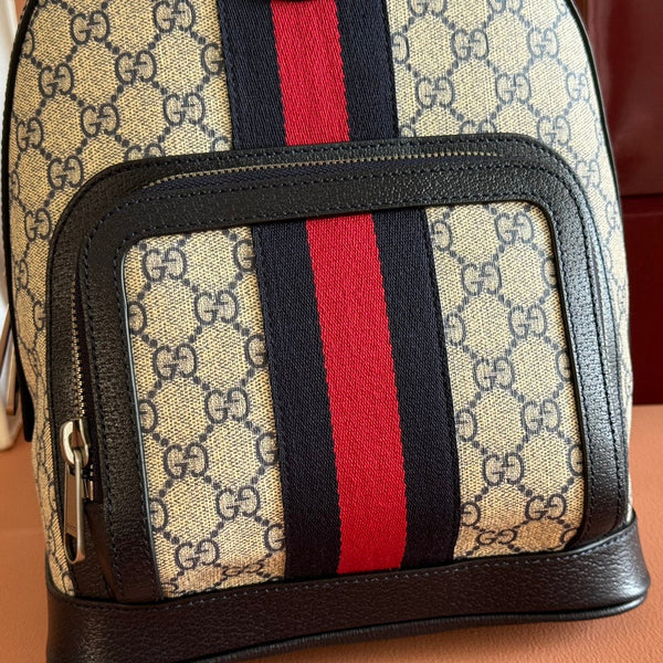 GG Small Ophidia Backpack Beige & Black GG Monogram Fabric 272185