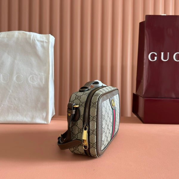 GG Ophidia Small Crossbody Bag Beige & Dark Brown GG Monogram Fabric 272074