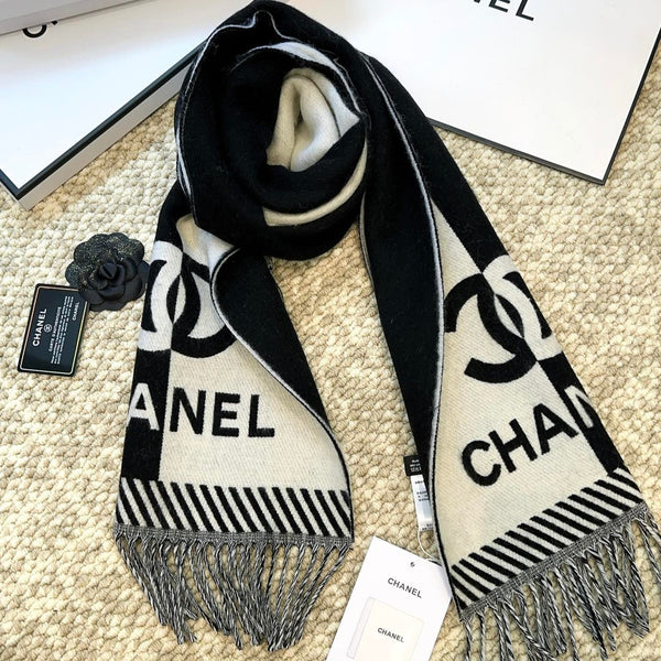 SCIARPA 184 CM IN LANA MERINO MISTA BIANCA NERA 393120