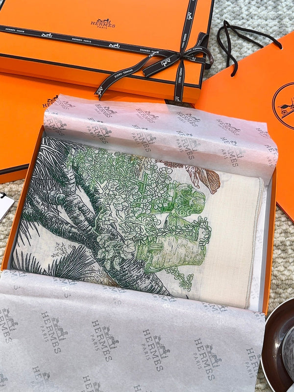 Scarf 140 CM Brown Colorful Cashmere And Silk  394551