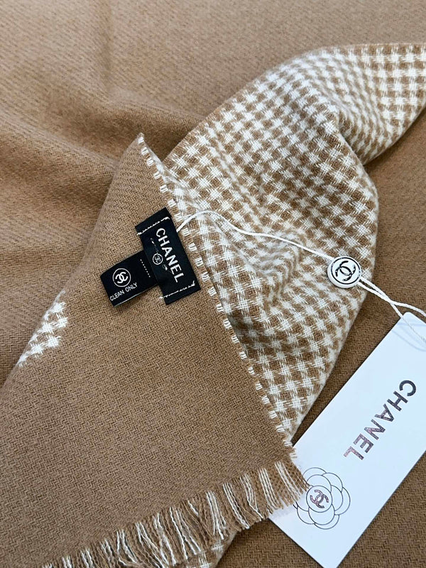 SCIARPA PIED DE POULE 185 CM IN CASHMERE MARRONE CAMMELLO 393124