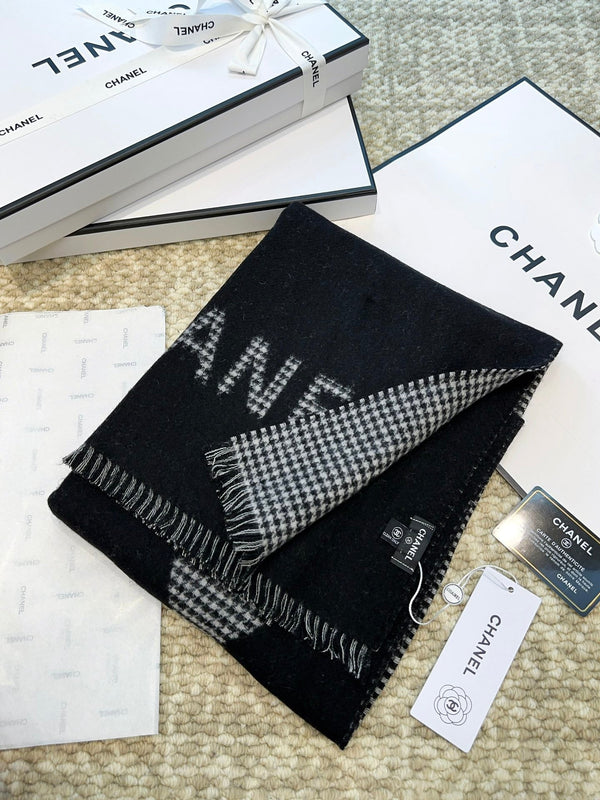 SCIARPA PIED DE POULE 185 CM IN CASHMERE NERO 393123