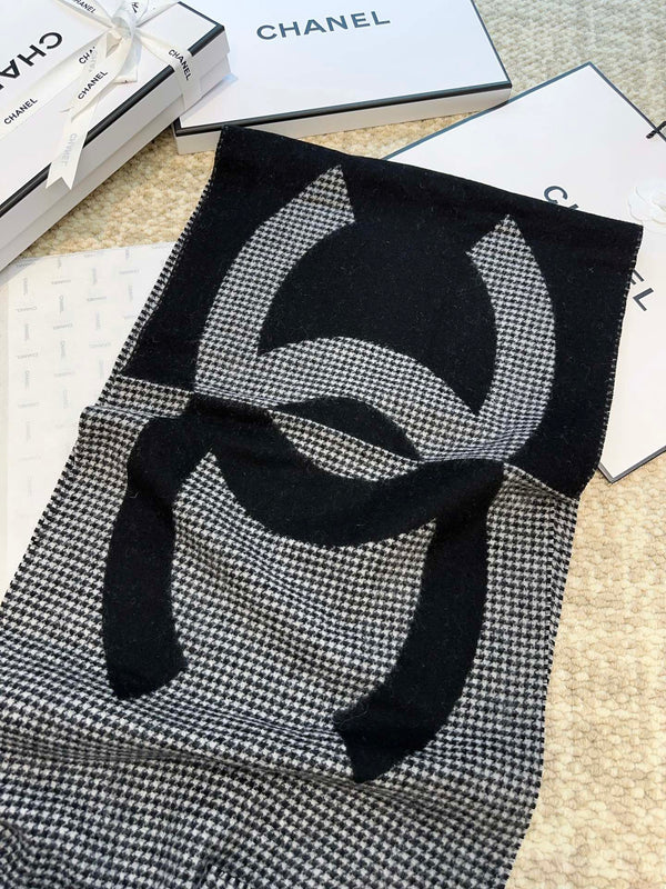 SCIARPA PIED DE POULE 185 CM IN CASHMERE NERO 393123