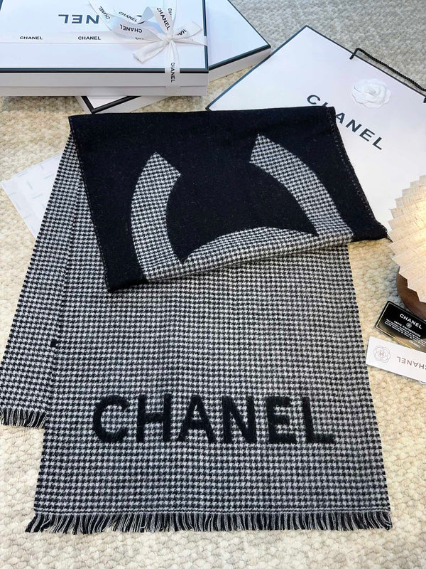 SCIARPA PIED DE POULE 185 CM IN CASHMERE NERO 393123