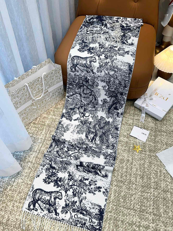 SCIARPA 220 CM IN CASHMERE E LANA MIX BLU NAVY MONOGRAM BIANCO 413656