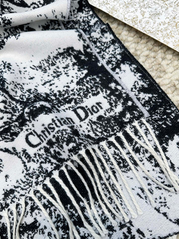 SCIARPA 220 CM IN CASHMERE E LANA MIX NERO MONOGRAMMA BIANCO 413658