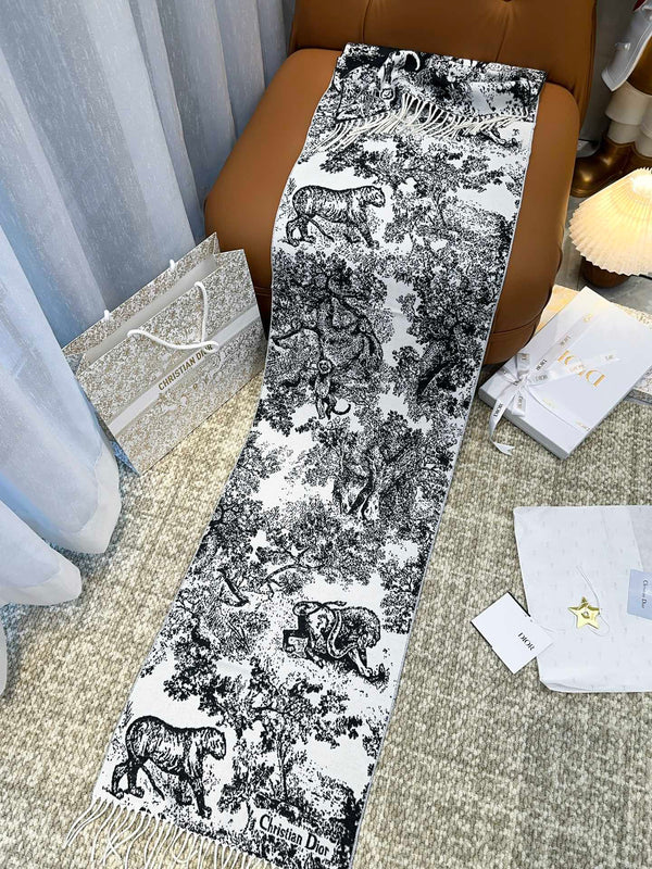 SCIARPA 220 CM IN CASHMERE E LANA MIX NERO MONOGRAMMA BIANCO 413658