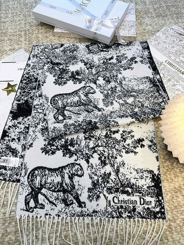 SCIARPA 220 CM IN CASHMERE E LANA MIX NERO MONOGRAMMA BIANCO 413658