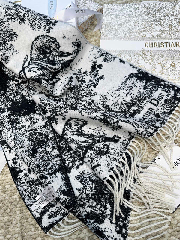 SCIARPA 220 CM IN CASHMERE E LANA MIX NERO MONOGRAMMA BIANCO 413658