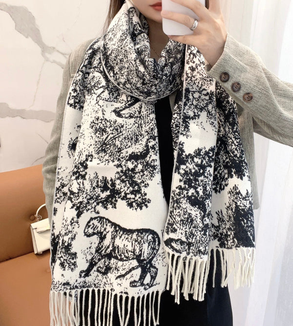 SCIARPA 220 CM IN CASHMERE E LANA MIX NERO MONOGRAMMA BIANCO 413658