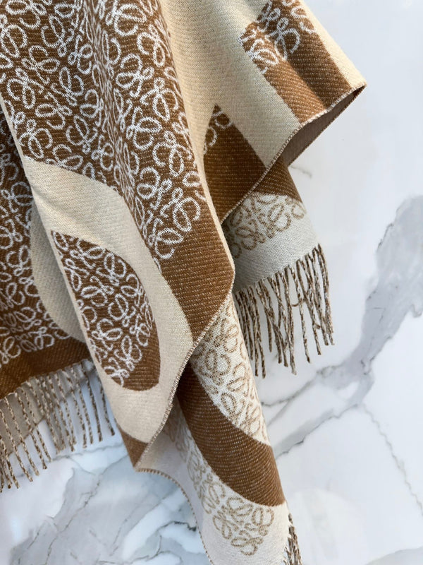 COPERTA SCIALLE IN LANA JACQUARD ANAGRAM 140 CM CAMMELLO BEIGE 413661