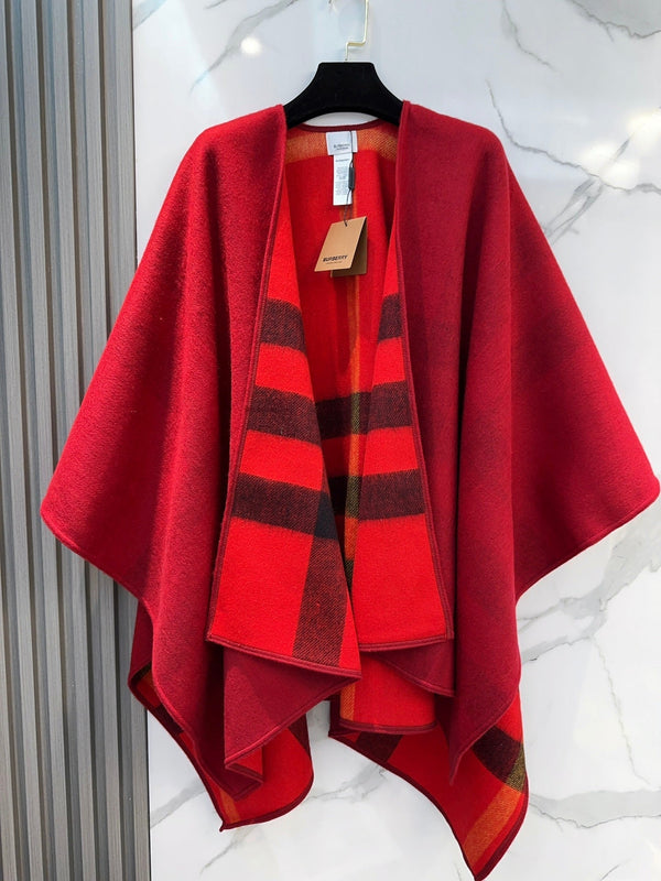 WOOL CAPE 140 CM CHERRY RED AND BLACK 394534