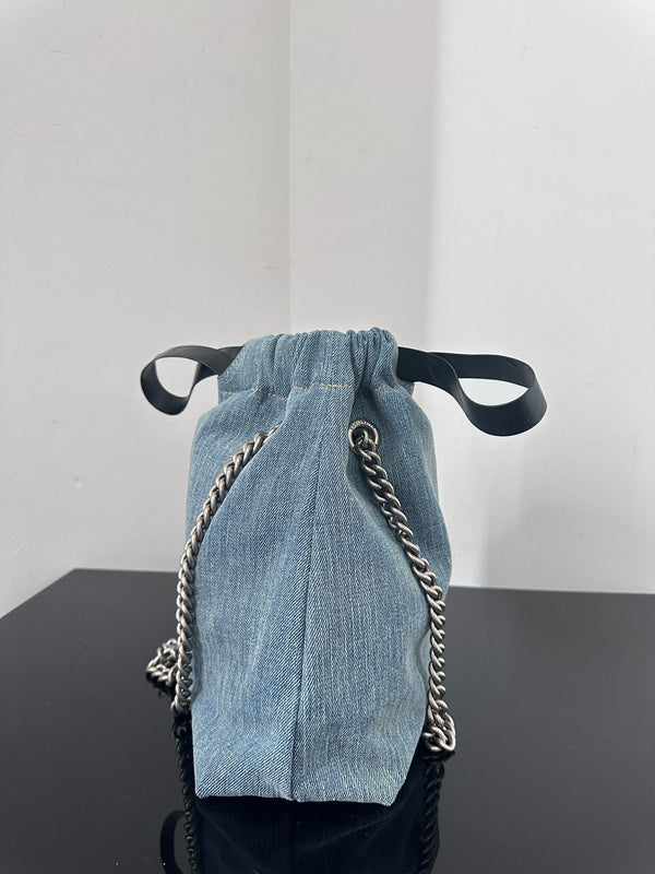 CRUSH SMALL TOTE BAG 26 IN BLUE WASHED DENIM SILVER HARDWARE