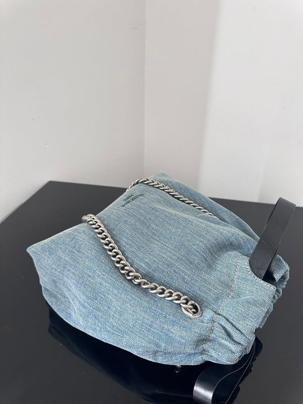 CRUSH SMALL TOTE BAG 26 IN BLUE WASHED DENIM SILVER HARDWARE