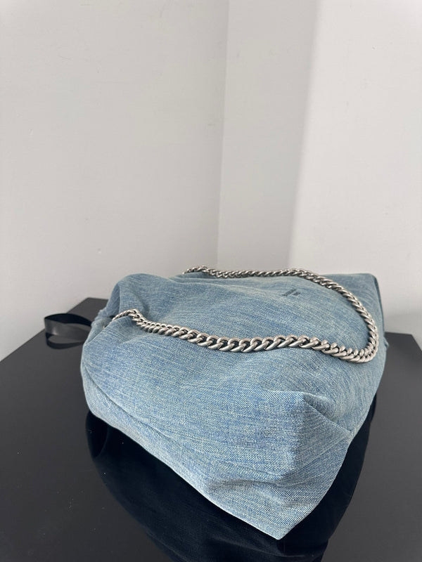 CRUSH LARGE TOTE BAG 46 IN BLUE WASHED DENIM SILVER HARDWARE