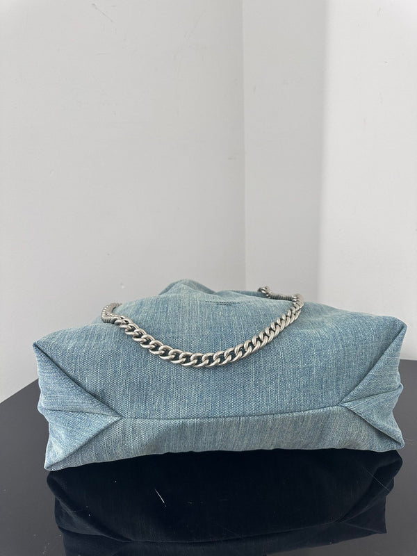 CRUSH LARGE TOTE BAG 46 IN BLUE WASHED DENIM SILVER HARDWARE