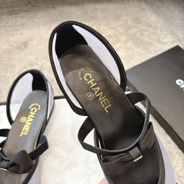 CC 25b Fall-Winter Mary Janes 15mm White Black Mesh & Grosgrain 415779