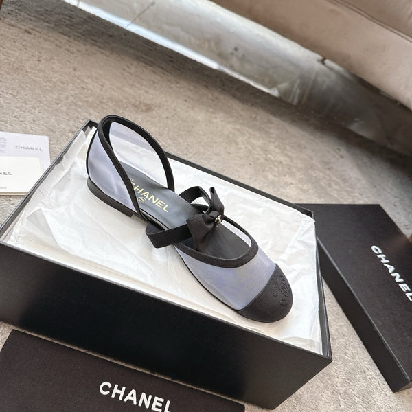 CC 25b Fall-Winter Mary Janes 15mm White Black Mesh & Grosgrain 415779