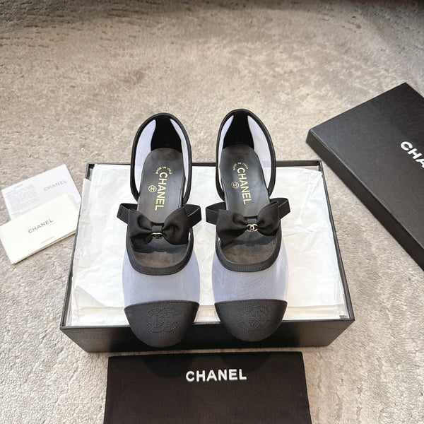 CC 25b Fall-Winter Mary Janes 15mm White Black Mesh & Grosgrain 415779