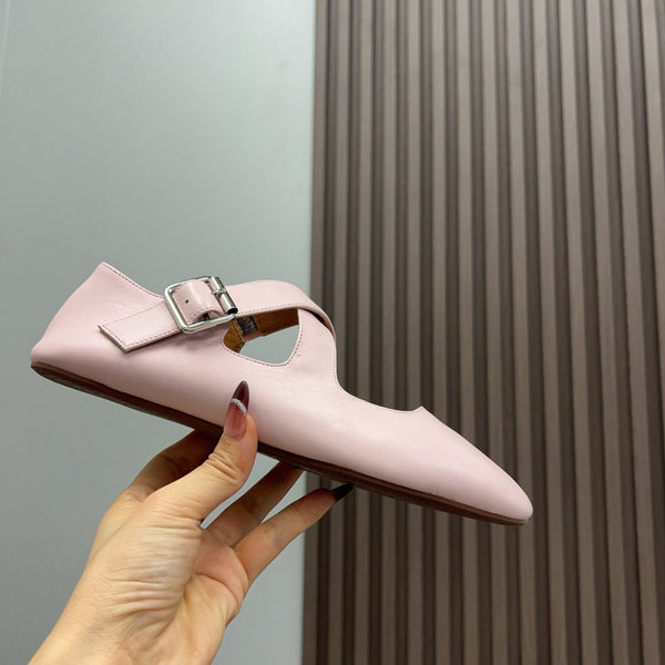 Alaila Criss Cross Ballet Flats In Light Pink Lambskin 996035