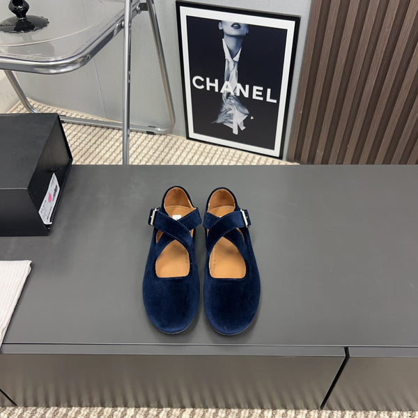 Alaila Criss Cross Ballet Flats In Deep Blue Velvet 996043