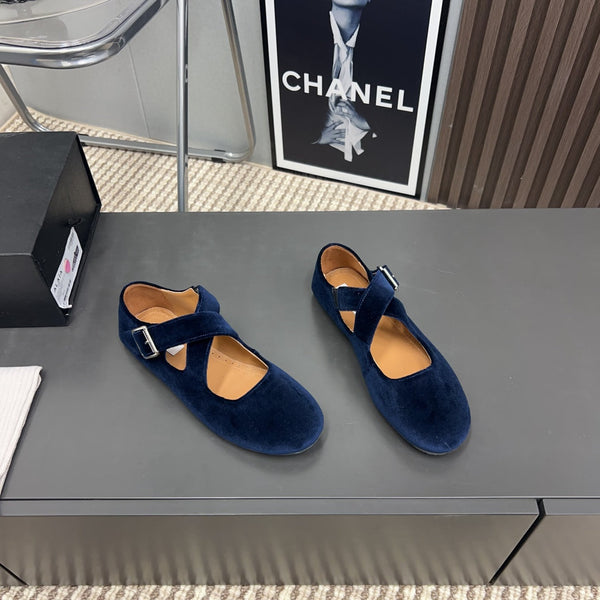 Alaila Criss Cross Ballet Flats In Deep Blue Velvet 996043